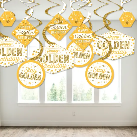 Big Dot of Happiness Golden Birthday - Happy Birthday Party Hanging Decor - Party Decoration Swirls - Set of 40 {4}