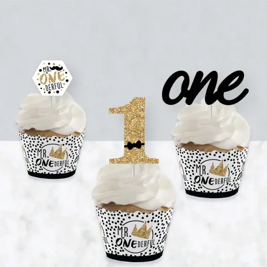 Big Dot of Happiness 1st Birthday Little Mr. Onederful - Cupcake Decor - Boy First Birthday Party Cupcake Wrappers and Treat Picks Kit - Set of 24 {4}