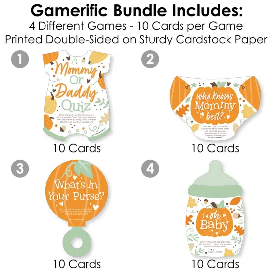 Big Dot of Happiness Little Pumpkin - Baby Shower Games Who Knows Mommy Best, Mommy or Daddy Quiz,&nbsp;What&rsquo;s in Your Purse and Oh Baby - Gamerific Bundle {4}