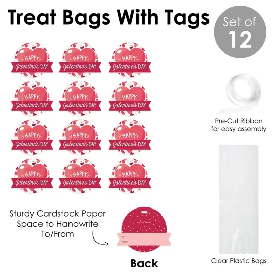 Big Dot of Happiness Happy Galentine's Day - Valentine's Day Party Clear Goodie Favor Bags - Treat Bags With Tags - Set of 12 {7}