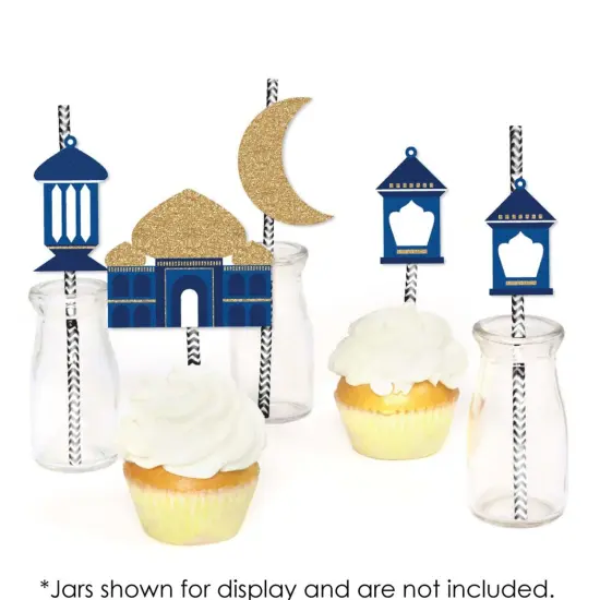 Big Dot of Happiness Ramadan - Paper Straw Decor - Eid Mubarak Striped Decorative Straws - Set of 24 {6}