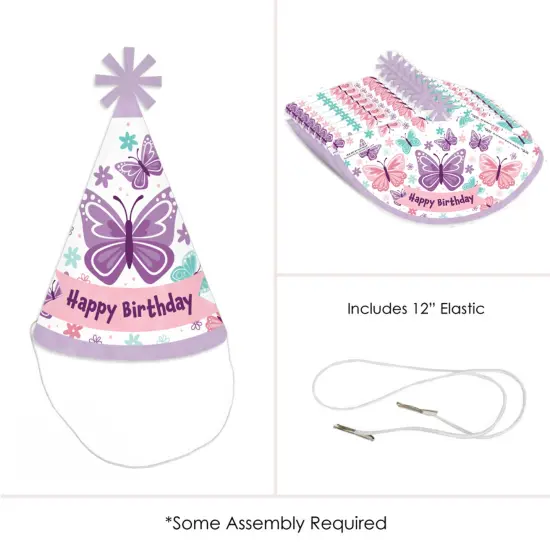 Big Dot of Happiness Beautiful Butterfly - Cone Happy Birthday Party Hats for Kids and Adults - Set of 8 (Standard Size) {6}