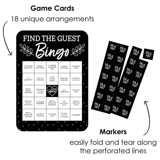 Big Dot of Happiness Mr. and Mrs. - Find the Guest Bingo Cards and Markers - Black and White Wedding or Bridal Shower Bingo Game - Set of 18 {3}