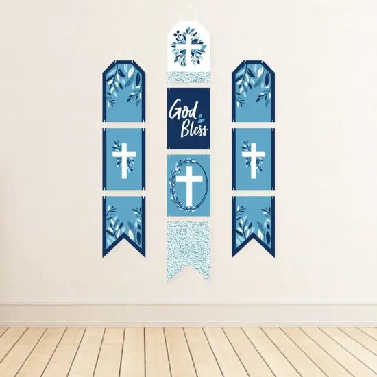 Big Dot of Happiness Blue Elegant Cross - Hanging Vertical Paper Door Banners - Boy Religious Party Wall Decoration Kit - Indoor Door Decor {4}
