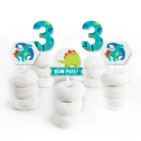 Big Dot of Happiness 3rd Birthday Roar Dinosaur - Dessert Cupcake Toppers - Three Rex Dino Third Birthday Party Clear Treat Picks - Set of 24 {3}
