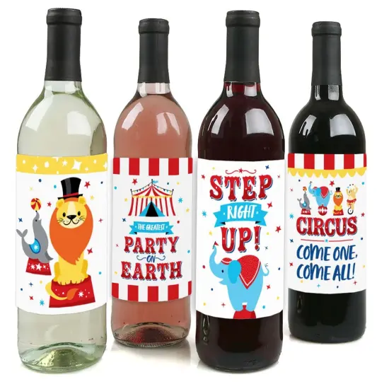 Big Dot of Happiness Carnival - Step Right Up Circus - Carnival Themed Party Decorations for Women and Men - Wine Bottle Label Stickers - Set of 4 {1}