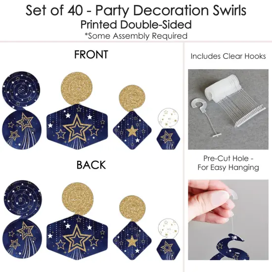 Big Dot of Happiness Starry Skies - Gold Celestial Party Hanging Decor - Party Decoration Swirls - Set of 40 {7}