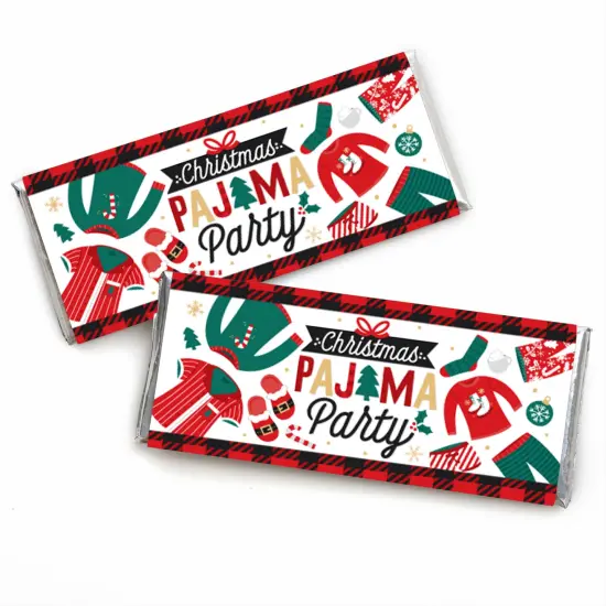 Big Dot of Happiness Christmas Pajamas - Candy Bar Wrapper Holiday Plaid PJ Party Favors - Set of 24 {1}