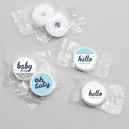 Big Dot of Happiness Hello Little One - Blue & Silver Boy Baby Shower Party Round Candy Sticker Favors - Labels Fits Chocolate Candy (1 sheet of 108) {6}