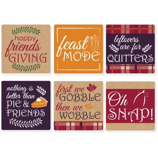 Big Dot of Happiness Friends Thanksgiving Feast - Funny Friendsgiving Party Decorations - Drink Coasters - Set of 6 {1}