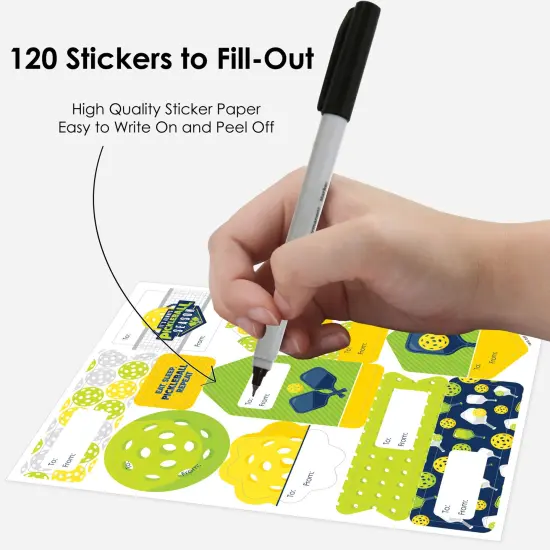Big Dot of Happiness Let&rsquo;s Rally - Pickleball Assorted Birthday or Retirement Party Gift Tag Labels - To and From Stickers - 12 Sheets - 120 Stickers {4}