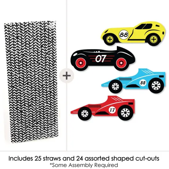 Big Dot of Happiness Let's Go Racing - Racecar - Paper Straw Decor - Race Car Birthday Party or Baby Shower Striped Decorative Straws - Set of 24 {3}