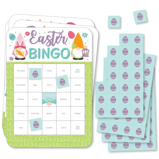 Big Dot of Happiness Easter Gnomes - Bingo Cards and Markers - Spring Bunny Party Shaped Bingo Game - Set of 18 {1}
