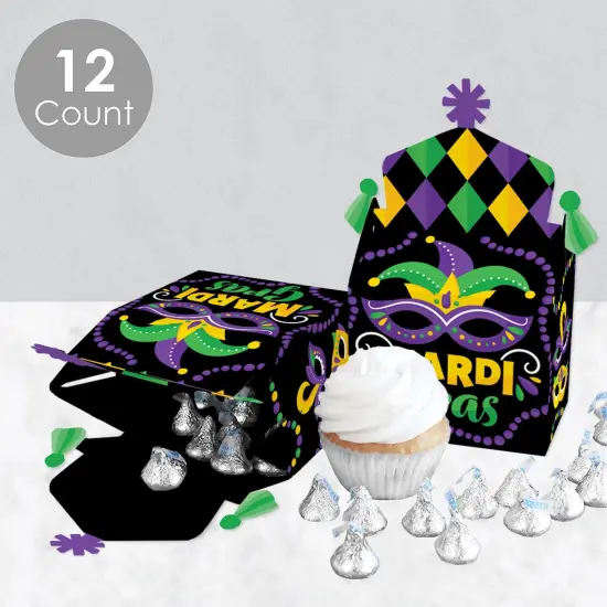 Big Dot of Happiness Colorful Mardi Gras Mask - Treat Box Party Favors - Masquerade Party Goodie Gable Boxes - Set of 12 {4}