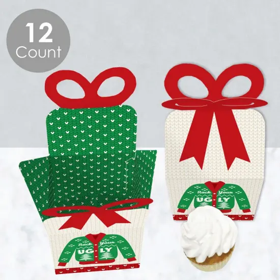Big Dot of Happiness Ugly Sweater - Square Favor Gift Boxes - Holiday and Christmas Party Bow Boxes - Set of 12 {4}