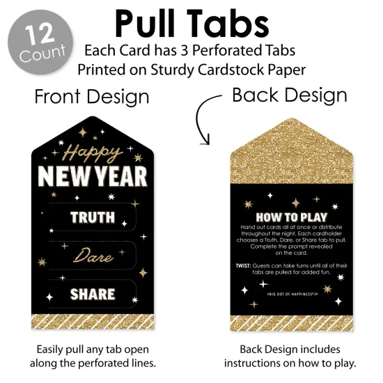 Big Dot of Happiness Hello New Year - NYE Party Game Pickle Cards - Truth, Dare, Share Pull Tabs - Set of 12 {4}