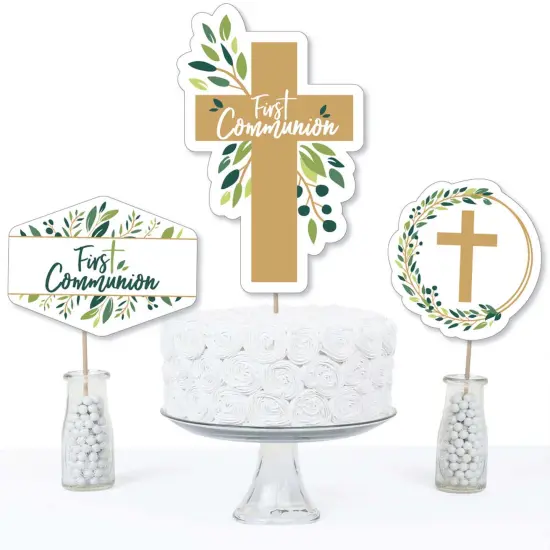 Big Dot of Happiness First Communion Elegant Cross - Religious Party Centerpiece Sticks - Table Toppers - Set of 15 {4}
