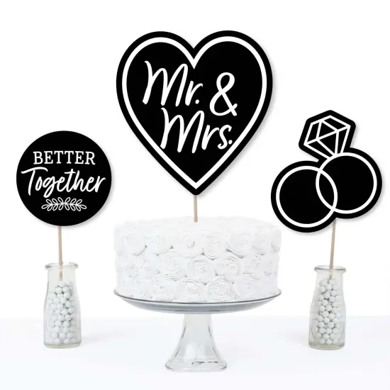 Big Dot of Happiness Mr. and Mrs. - Black and White Wedding or Bridal Shower Centerpiece Sticks - Table Toppers - Set of 15 {4}