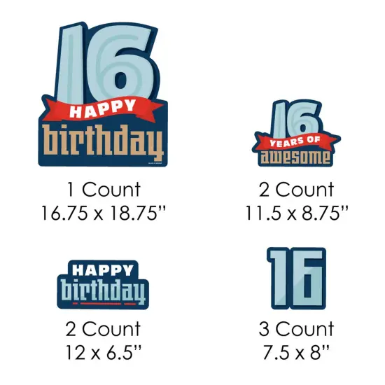 Big Dot of Happiness Boy 16th Birthday - Yard Sign and Outdoor Lawn Decorations - Sweet Sixteen Birthday Party Yard Signs - Set of 8 {7}