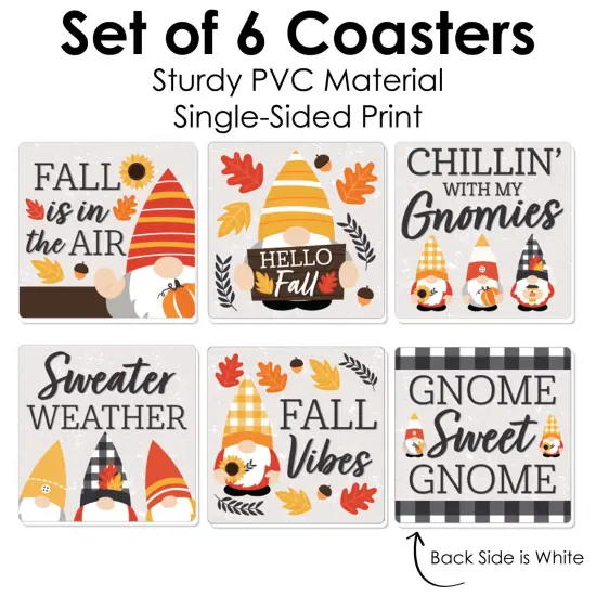 Big Dot of Happiness Fall Gnomes - Funny Autumn Harvest Party Decorations - Drink Coasters - Set of 6 {6}