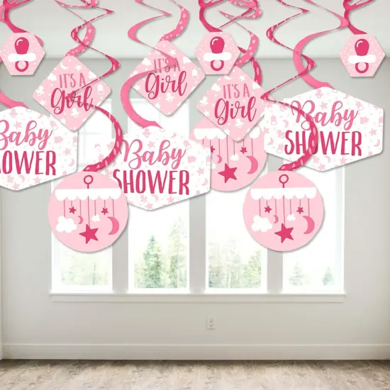 Big Dot of Happiness It's a Girl - Pink Baby Shower Hanging Decor - Party Decoration Swirls - Set of 40 {4}