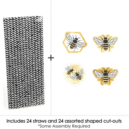 Big Dot of Happiness Little Bumblebee - Paper Straw Decor - Bee Baby Shower or Birthday Party Striped Decorative Straws - Set of 24 {4}