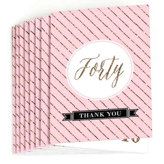 Big Dot of Happiness Chic 40th Birthday - Pink, Black and Gold - Birthday Party Thank You Cards (8 count) {3}