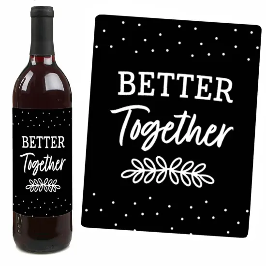 Big Dot of Happiness Mr. and Mrs. - Black and White Wedding or Bridal Shower Decorations for Women and Men - Wine Bottle Label Stickers - Set of 4 {7}