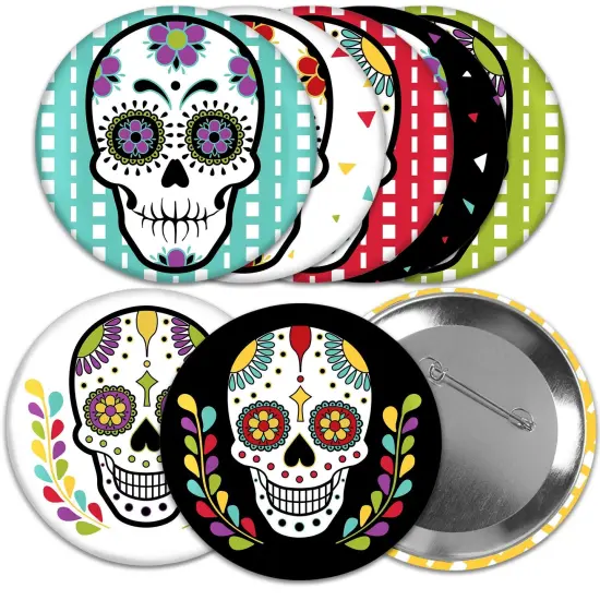 Big Dot of Happiness Day of the Dead - 3 inch Sugar Skull Party Badge - Pinback Buttons - Set of 8 {1}