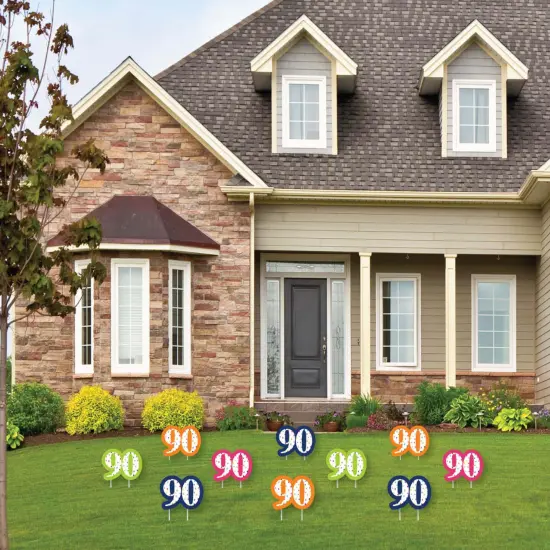 Big Dot of Happiness 90th Birthday - Cheerful Happy Birthday - Lawn Decorations - Colorful Ninetieth Birthday Party Yard Decorations - 10 Piece {3}