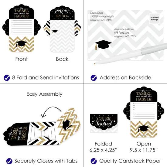 Big Dot of Happiness Tassel Worth The Hassle - Gold - Fill-In Cards - Graduation Party Fold and Send Invitations - Set of 8 {4}