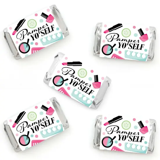 Big Dot of Happiness Spa Day - Mini Candy Bar Wrapper Stickers - Girls Makeup Party Small Favors - 40 Count {1}