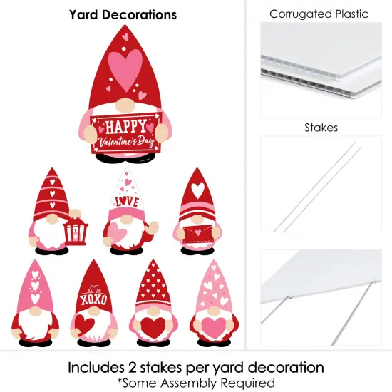 Big Dot of Happiness Valentine Gnomes - Yard Sign and Outdoor Lawn Decorations - Valentine's Day Party Yard Signs - Set of 8 {6}