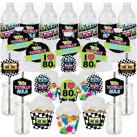 Big Dot of Happiness 80&rsquo;s Retro - Totally 1980s Party Favors and Cupcake Kit - Fabulous Favor Party Pack - 100 Pieces {1}