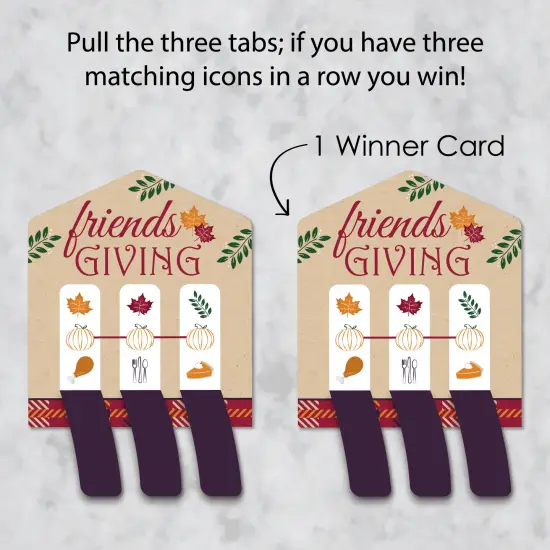 Big Dot of Happiness Friends Thanksgiving Feast - Friendsgiving Game Pickle Cards - Pull Tabs 3-in-a-Row - Set of 12 {4}