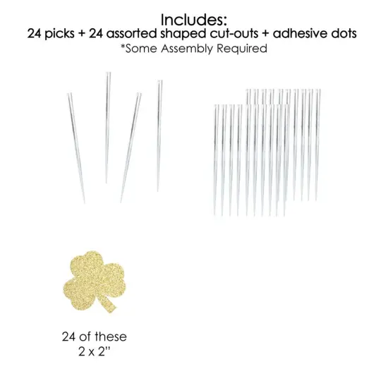 Big Dot of Happiness Gold Glitter Shamrock - No-Mess Real Gold Glitter Dessert Cupcake Toppers - St. Patrick's Day Party Clear Treat Picks - Set of 24 {7}