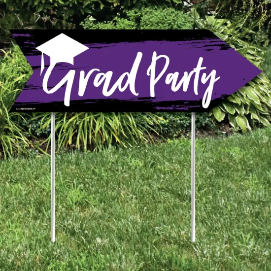 Big Dot of Happiness Purple Graduation Party Sign Arrow - Double Sided Directional Yard Signs - Set of 2 {3}