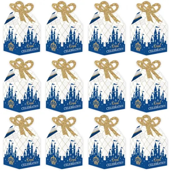 Big Dot of Happiness Royal Prince Charming - Square Favor Gift Boxes - Baby Shower or Birthday Party Bow Boxes - Set of 12 {6}