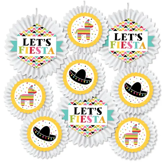 Big Dot of Happiness Let's Fiesta - Hanging Fiesta Tissue Decoration Kit - Paper Fans - Set of 9 {3}