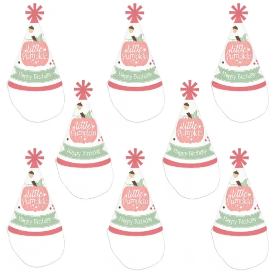 Big Dot of Happiness Girl Little Pumpkin - Cone Happy Birthday Party Hats for Kids and Adults - Set of 8 (Standard Size) {7}