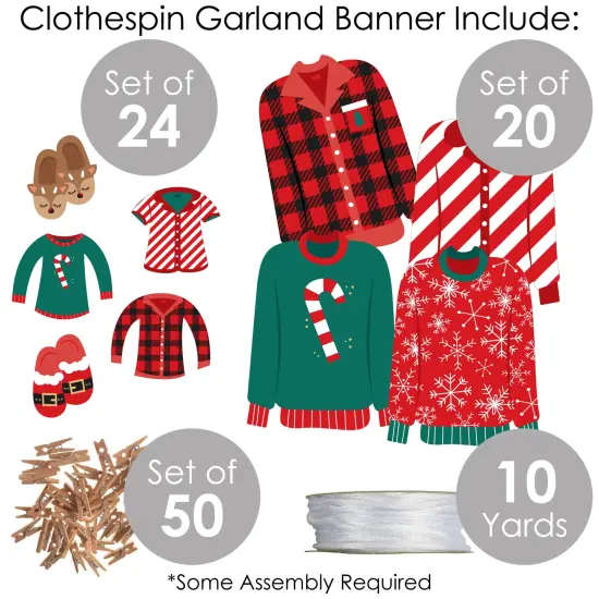 Big Dot of Happiness Christmas Pajamas - Holiday Plaid PJ Party DIY Decorations - Clothespin Garland Banner - 44 Pieces {6}