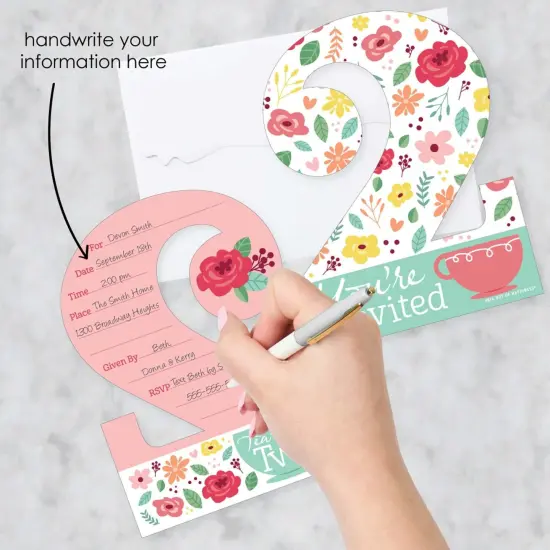 Big Dot of Happiness 2nd Birthday Tea for Two - Shaped Fill-in Invitations - Garden Second Birthday Party Invitation Cards with Envelopes - Set of 12 {3}