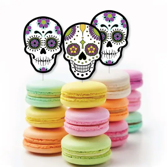Big Dot of Happiness Day of the Dead - Dessert Cupcake Toppers - Sugar Skull Party Clear Treat Picks - Set of 24 {6}