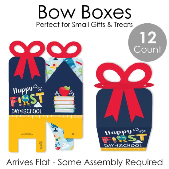 Big Dot of Happiness First Day of School - Square Favor Gift Boxes - Back to School Classroom Decorations Bow Boxes - Set of 12 {7}
