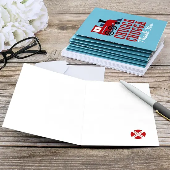 Big Dot of Happiness Railroad Party Crossing - Steam Train Birthday Party or Baby Shower Thank You Cards (8 count) {6}