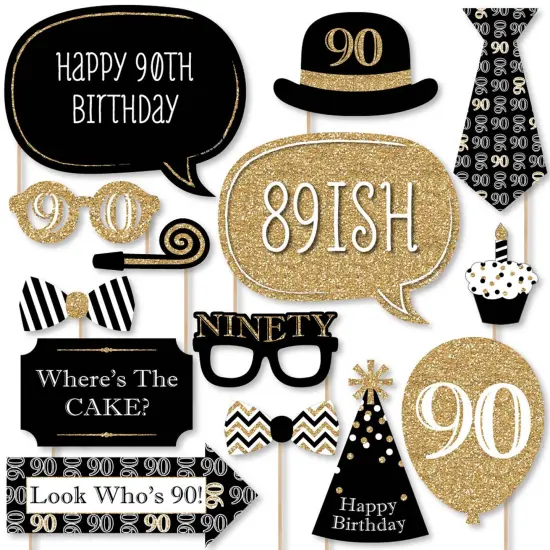 Big Dot of Happiness Adult 90th Birthday - Gold - Birthday Party Photo Booth Props Kit - 20 Count {1}