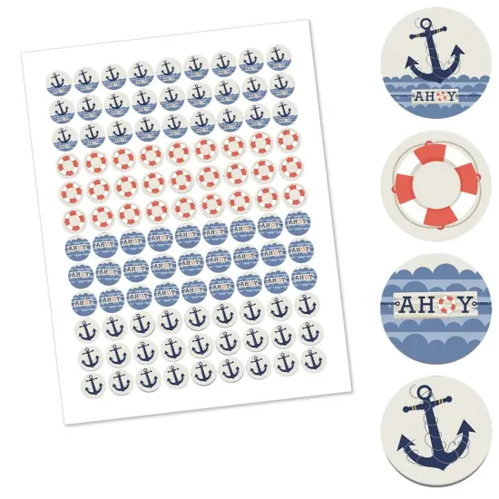 Big Dot of Happiness Ahoy - Nautical - Baby Shower or Birthday Party Round Candy Sticker Favors - Labels Fits Chocolate Candy (1 sheet of 108) {3}