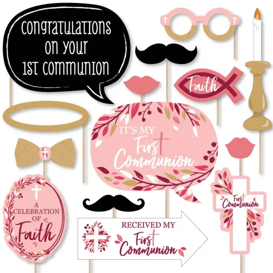 Big Dot of Happiness First Communion Pink Elegant Cross - Girl Religious Party Photo Booth Props Kit - 20 Count {1}