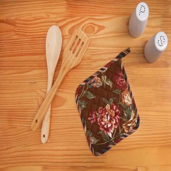 Vintage Floral Bloom Quilted Potholder w/ Hanging Loop 8" x 8" {1}