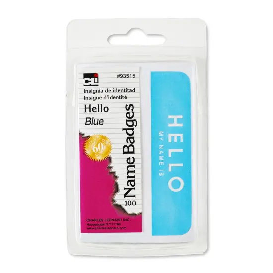 Self-Adhesive Name Badges, Hello, Blue, 100 Per Pack, 12 Packs {2}